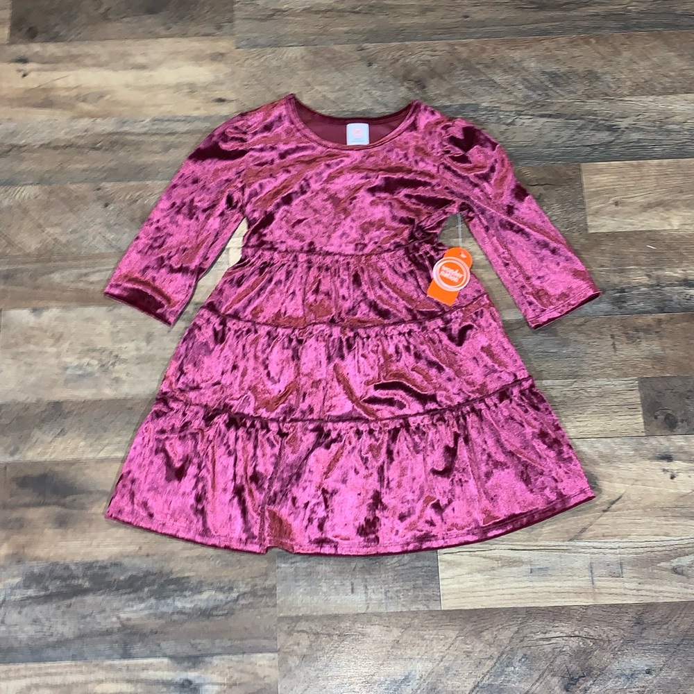 Girls Wonder Nation Burgundy Velvety velour Dressy stylish dress size S 6/6X